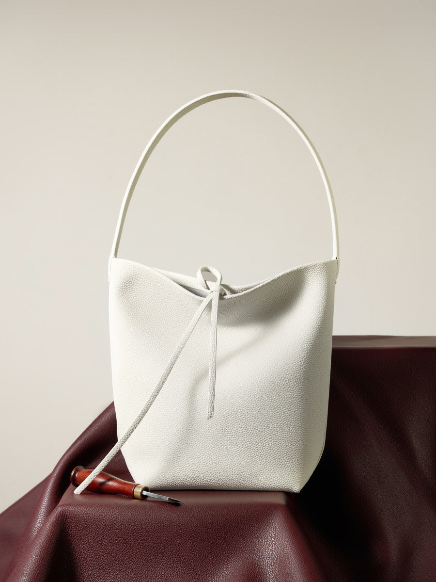 The Minimalist Knot Tote - Premium Pebbled Leather Everyday Bucket Bag