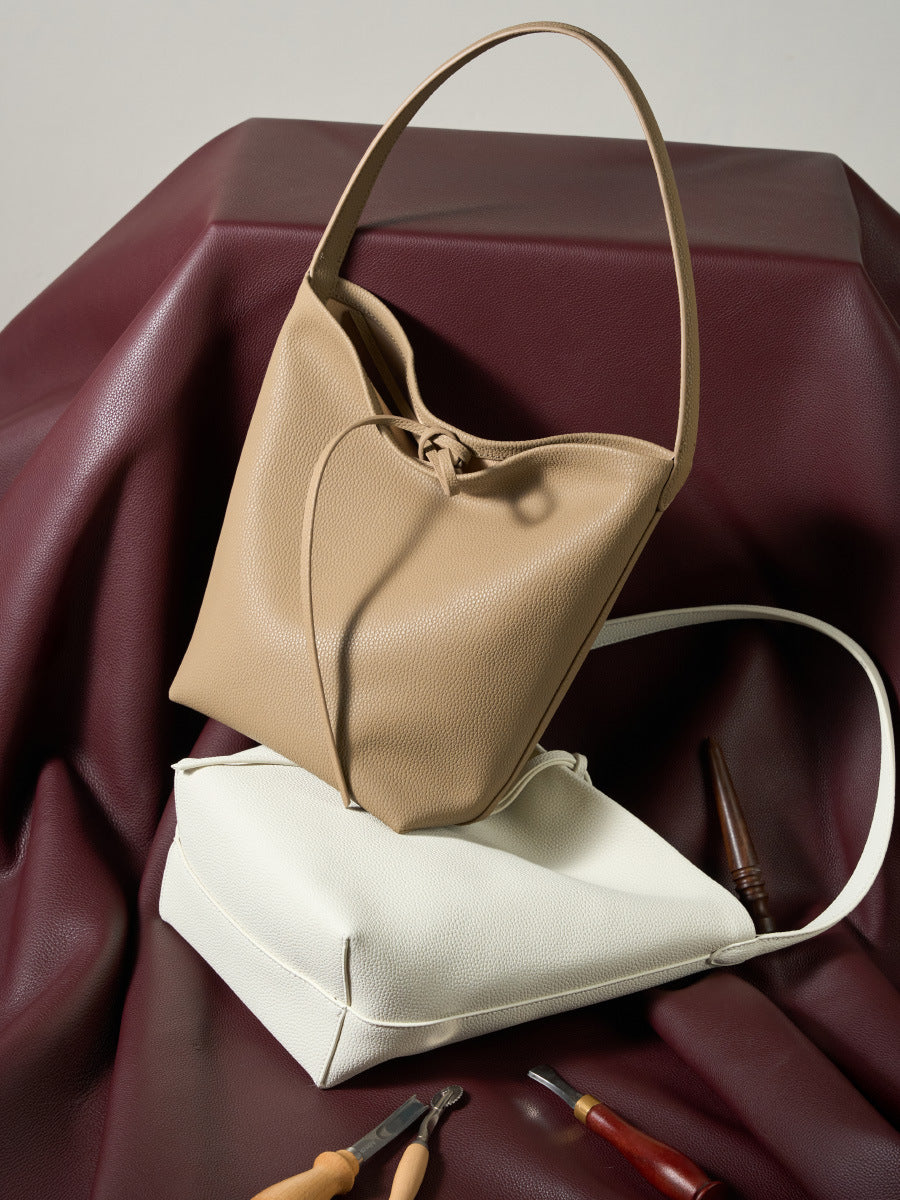 The Minimalist Knot Tote - Premium Pebbled Leather Everyday Bucket Bag
