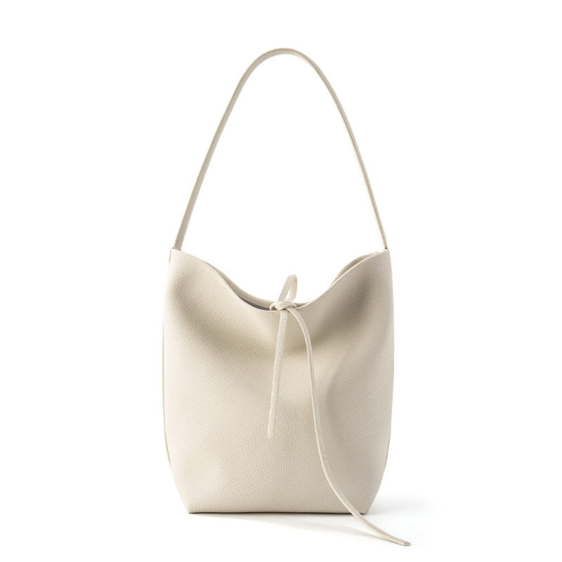 The Minimalist Knot Tote - Premium Pebbled Leather Everyday Bucket Bag