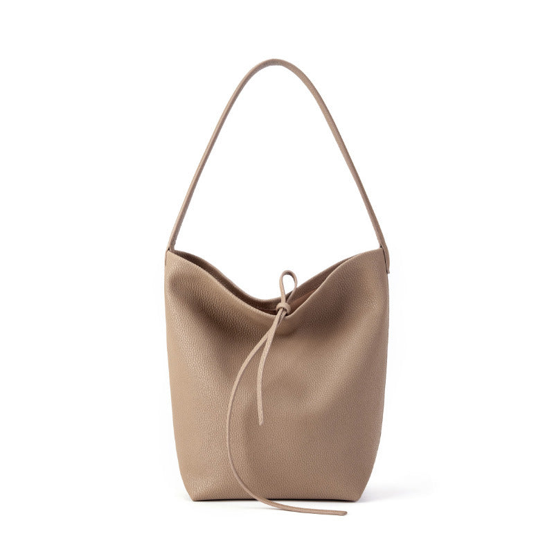 The Minimalist Knot Tote - Premium Pebbled Leather Everyday Bucket Bag