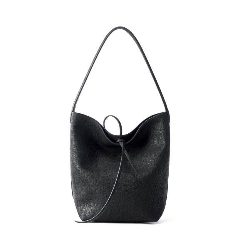 The Minimalist Knot Tote - Premium Pebbled Leather Everyday Bucket Bag