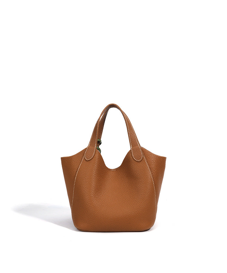 The Blossom Bucket Tote | Premium Pebbled Leather Bag with Floral Charm