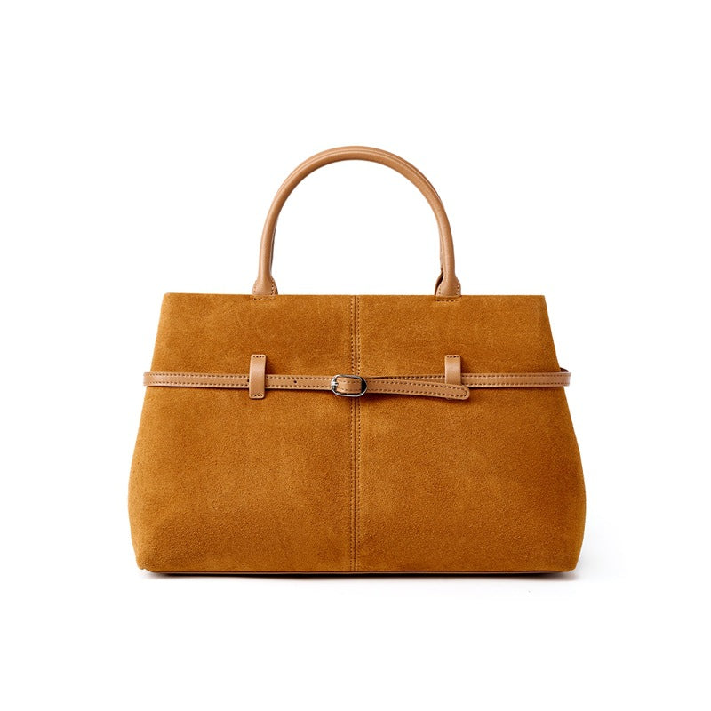 The Arden Leather Carryall in Caramel — front view