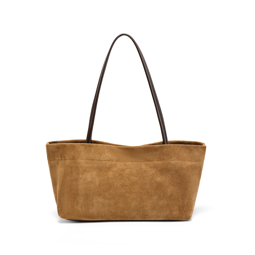 Aveline Suede-Effect Tote in Amber Brown front view