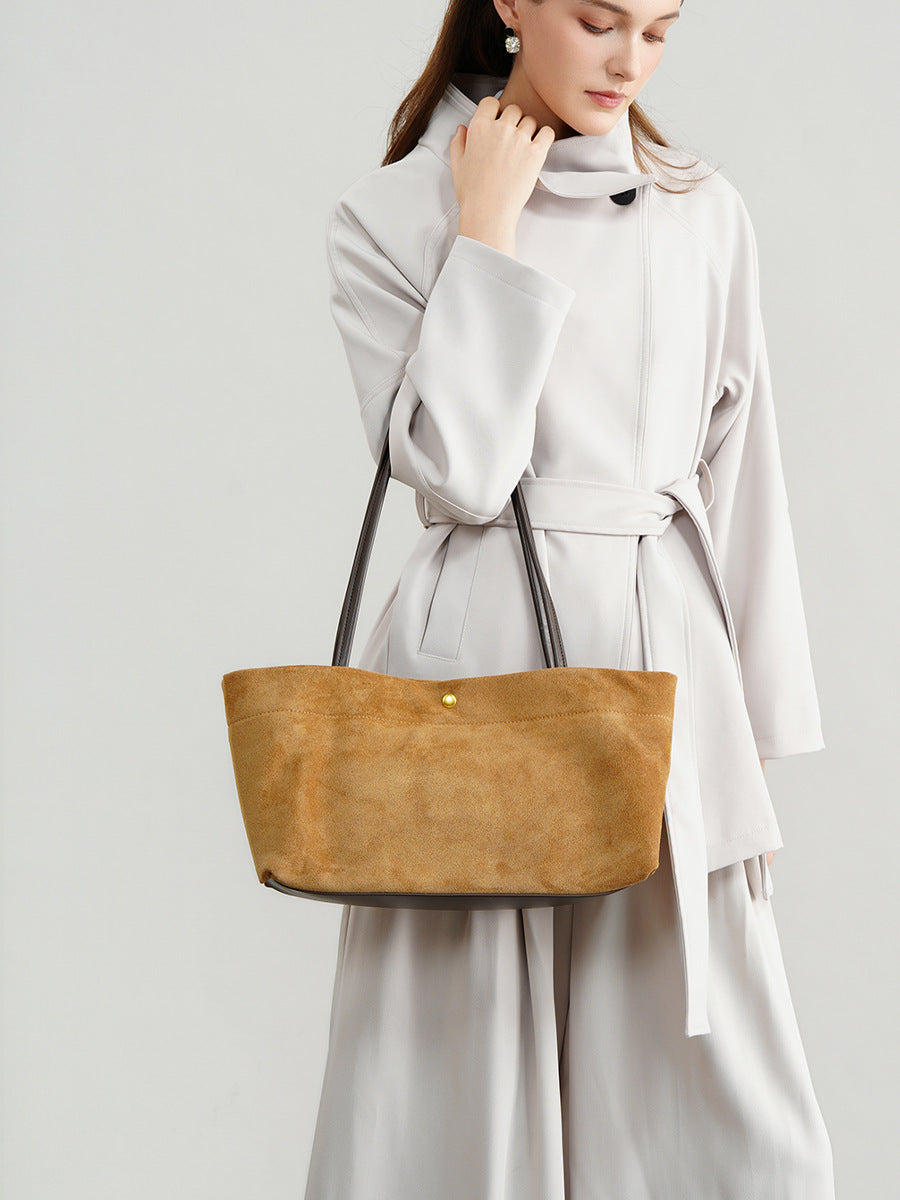 Aveline Suede-Effect Tote in Amber Brown