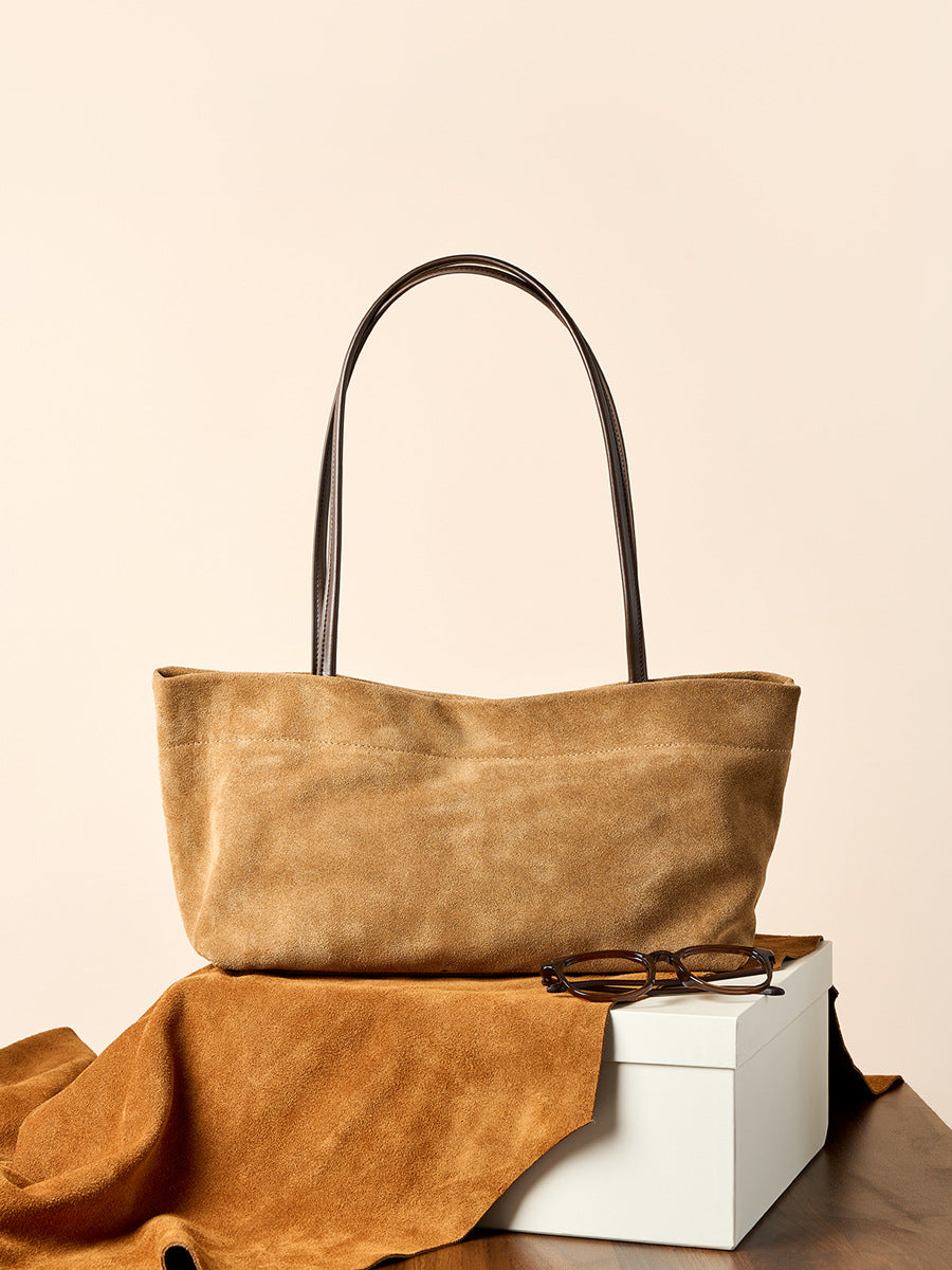 Aveline Suede-Effect Tote in Sand still life